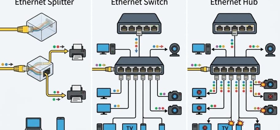 Ethernet Splitter vs Switch vs Hub